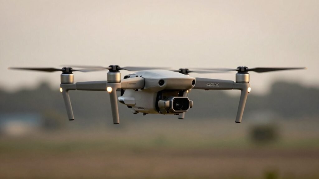 Drone flying in the sky.