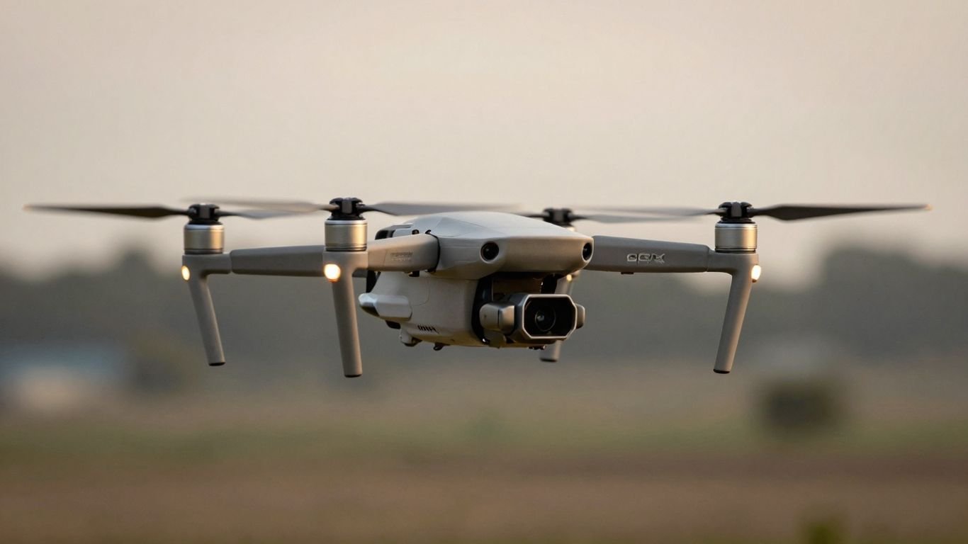 Drone flying in the sky.