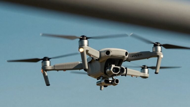 Beginner drone flying in a clear blue sky.