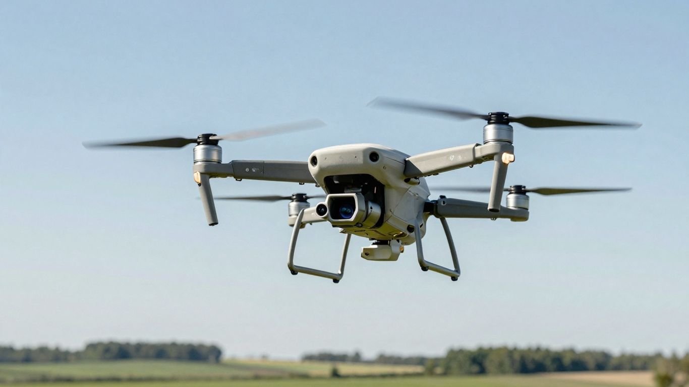 Drone flying over green landscape