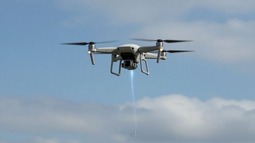 Drone and fiber optic cable in the sky.