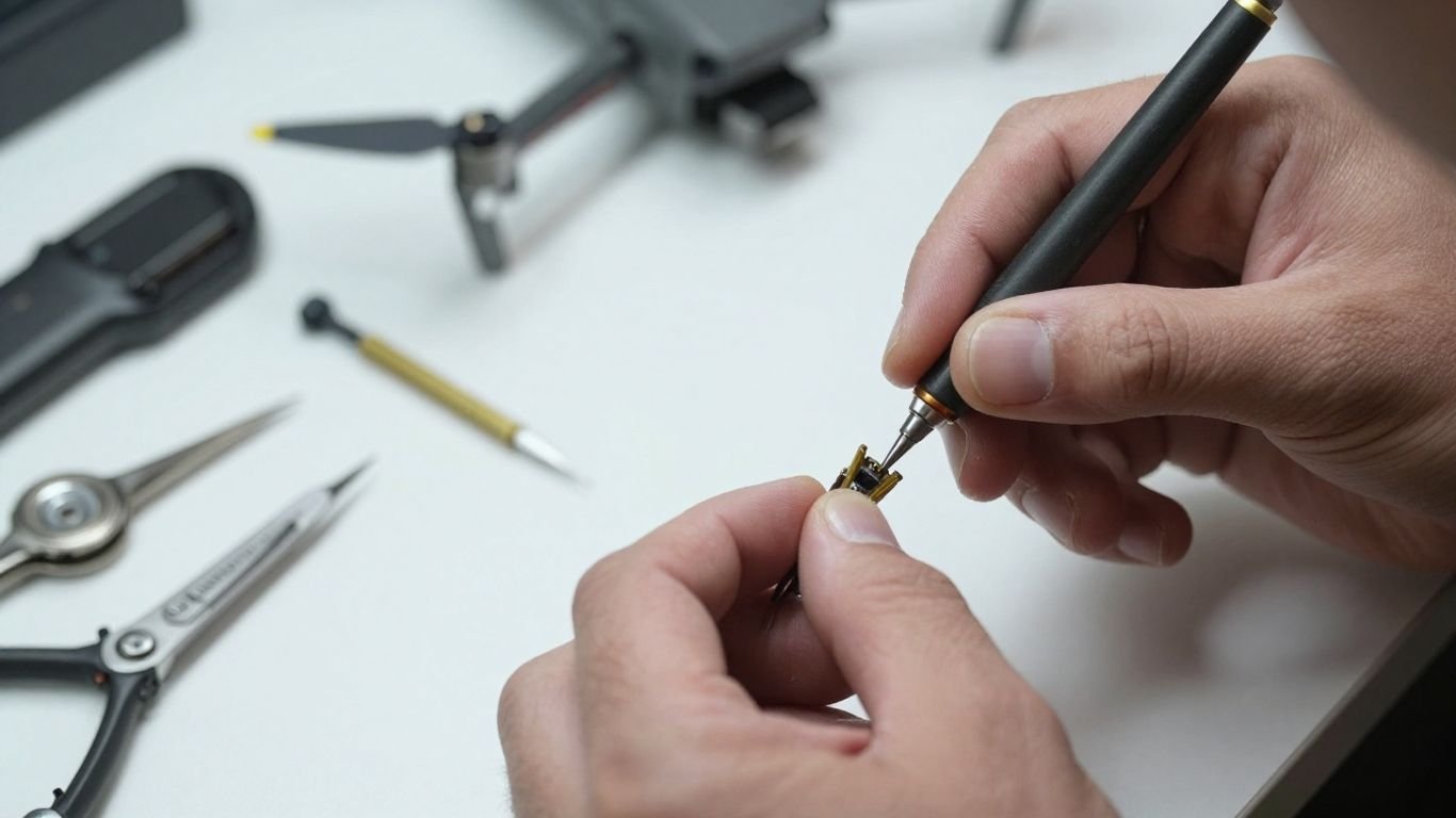 Drone repair technician working on a drone.