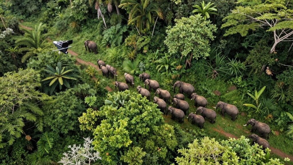 Drone capturing wildlife from above.