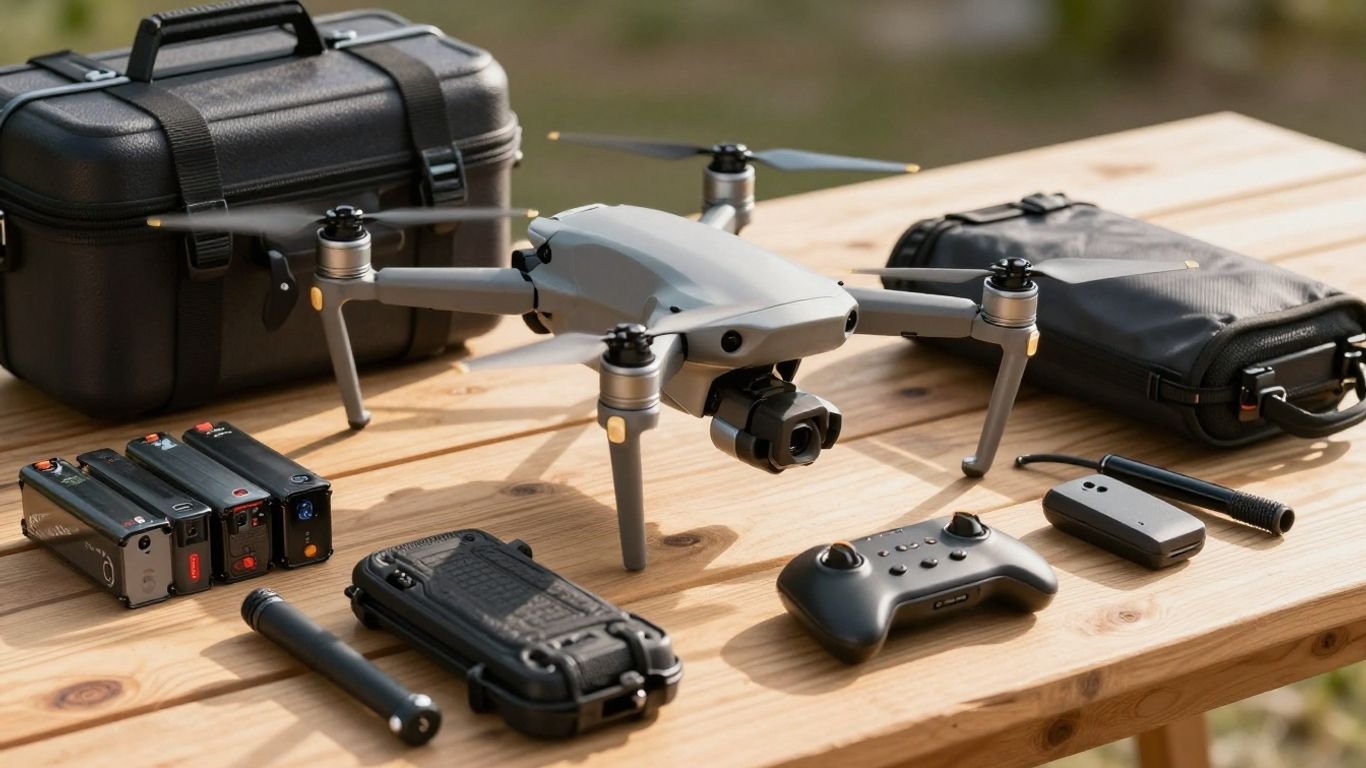 Drone with accessories for enhanced flight experience.