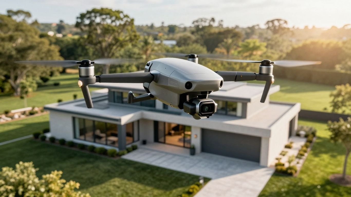Drone flying over a luxury home aerial view