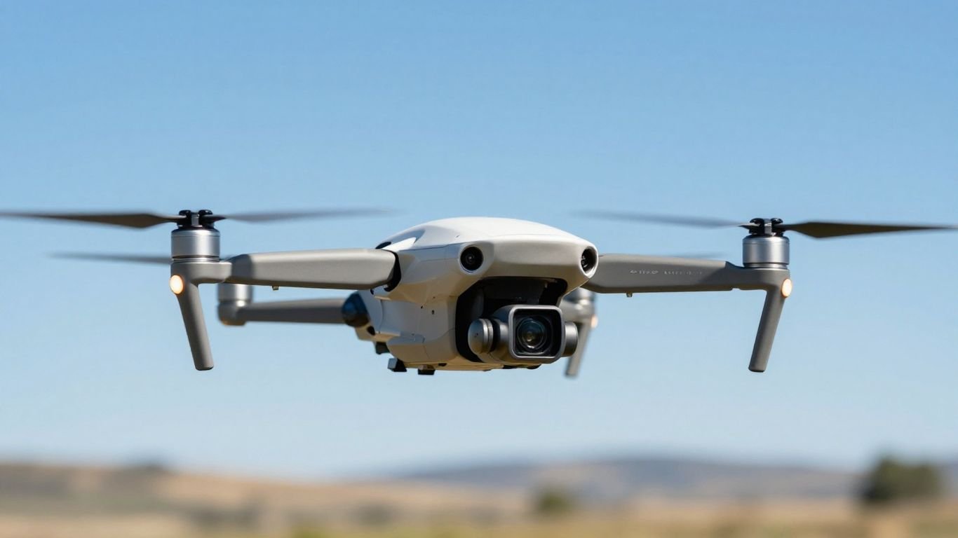 Drone flying in the sky, ready for registration.