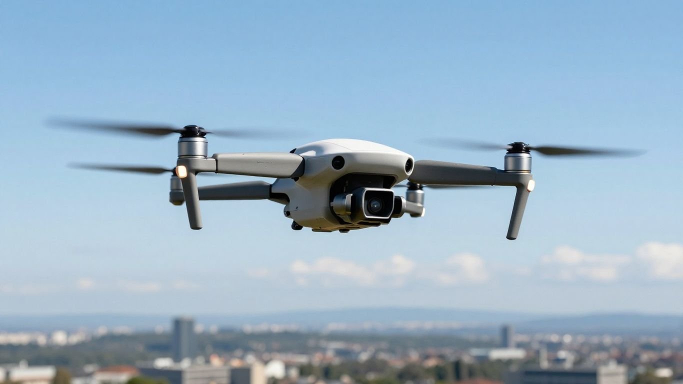Drone flying in a blue sky