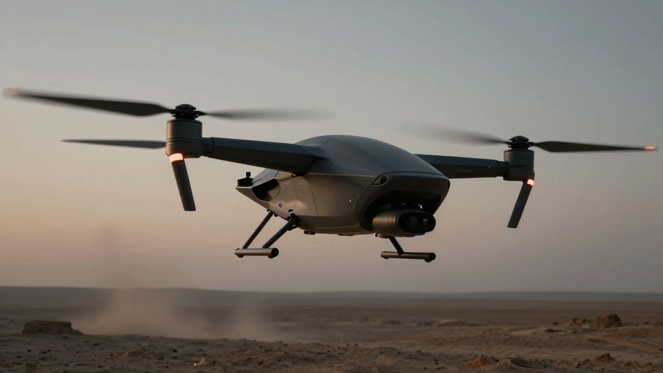 AeroVironment Red Dragon drone in a desert landscape.