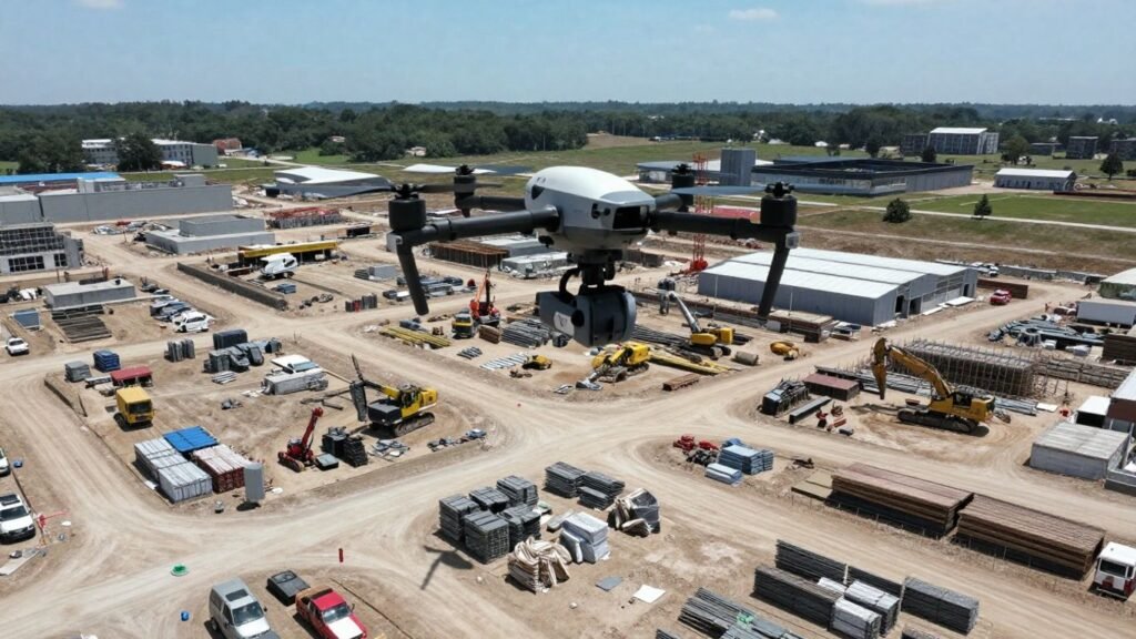 Drone view of a large construction site.
