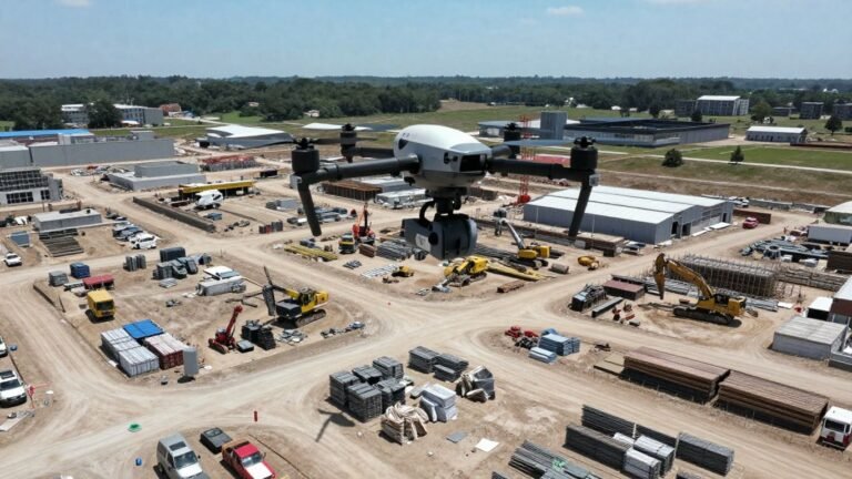 Drone view of a large construction site.