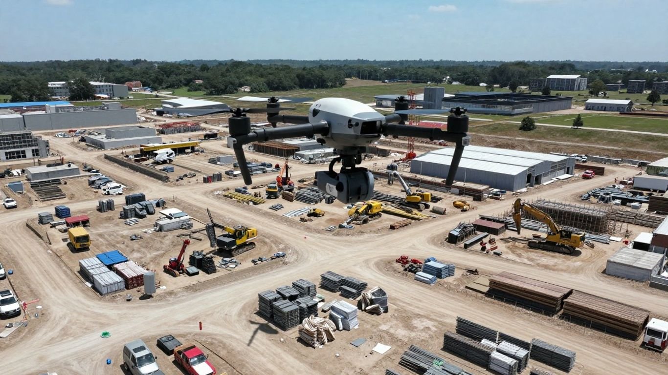 Drone view of a large construction site.