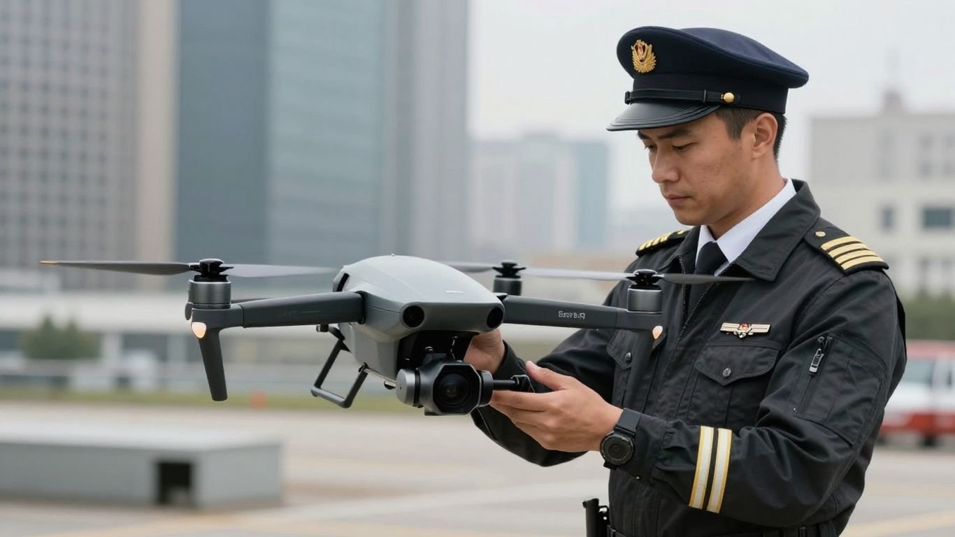 Professional pilot examining an advanced drone.