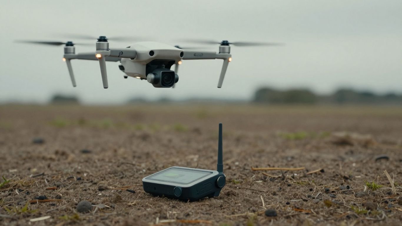 Drone and GPS device in a visual standoff.