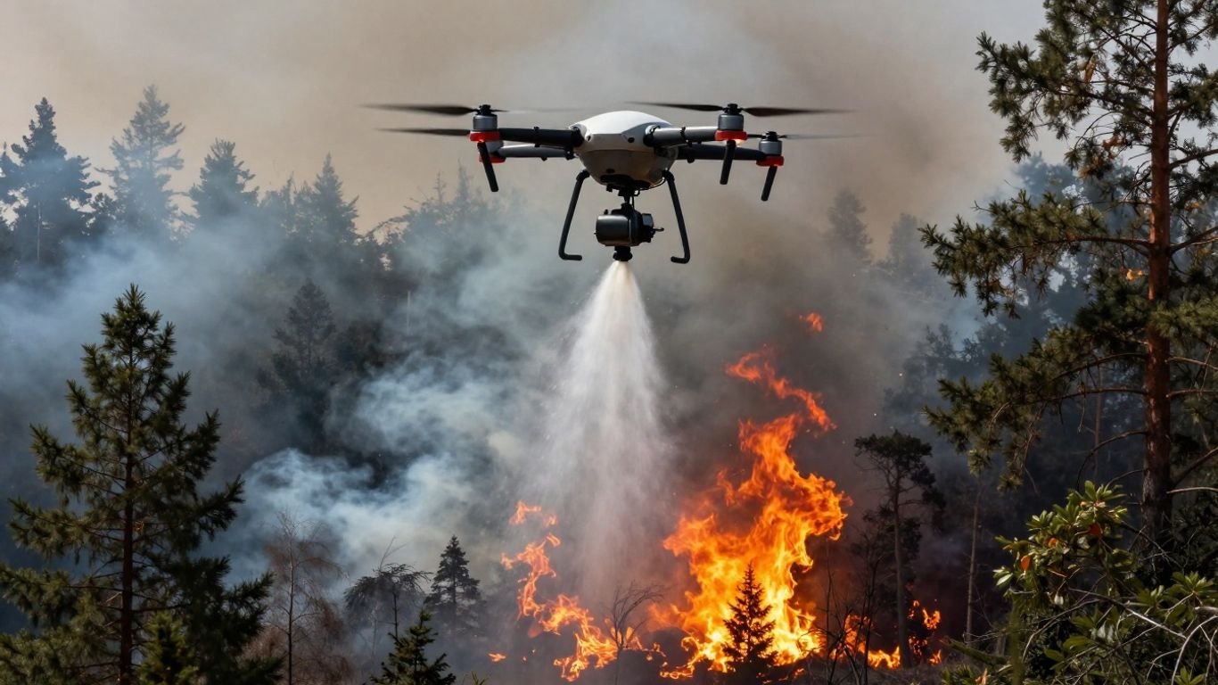 Drone fighting a forest fire with water